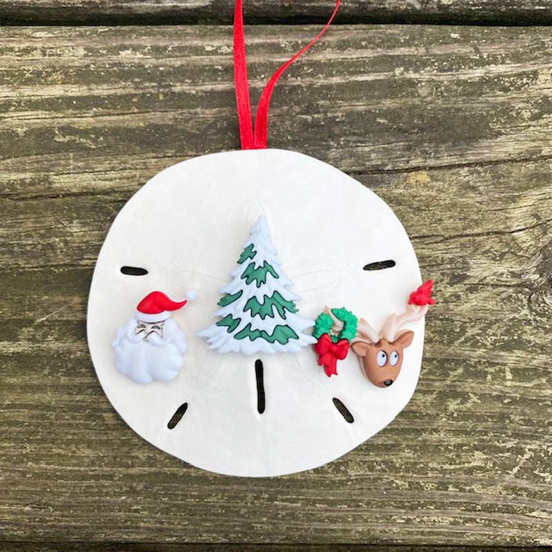 Sand Dollar with Santa & Reindeer Ornament